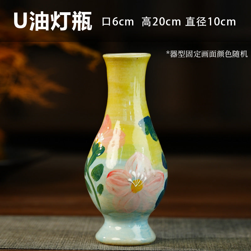 A Jingdezhen handmade oil painting vase dried flower home decoration TV cabinet ornament wine cabinet TV cabinet ceramic flower device