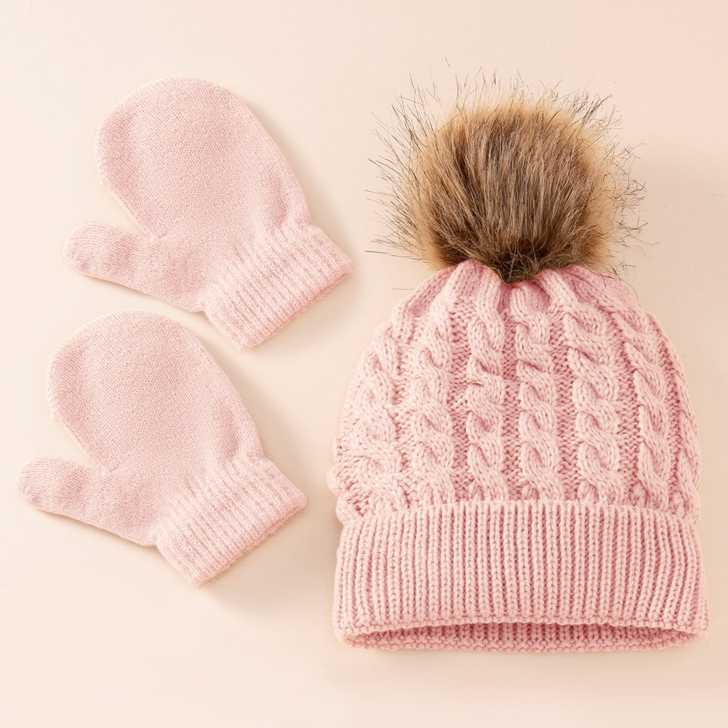 A new wool monochrome twist warm children's hat scarf gloves two or three-piece set