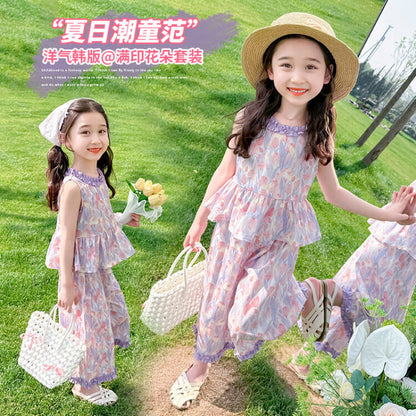 A new baby thin summer vest wide leg pants two-piece set children's fashionable summer wear