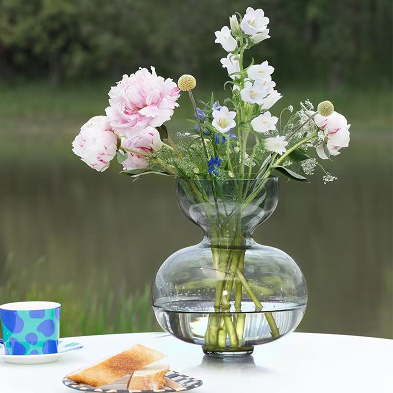 A Nordic light luxury gourd glass vase transparent big belly creative living room bedroom flower arrangement soft decoration ornament vase