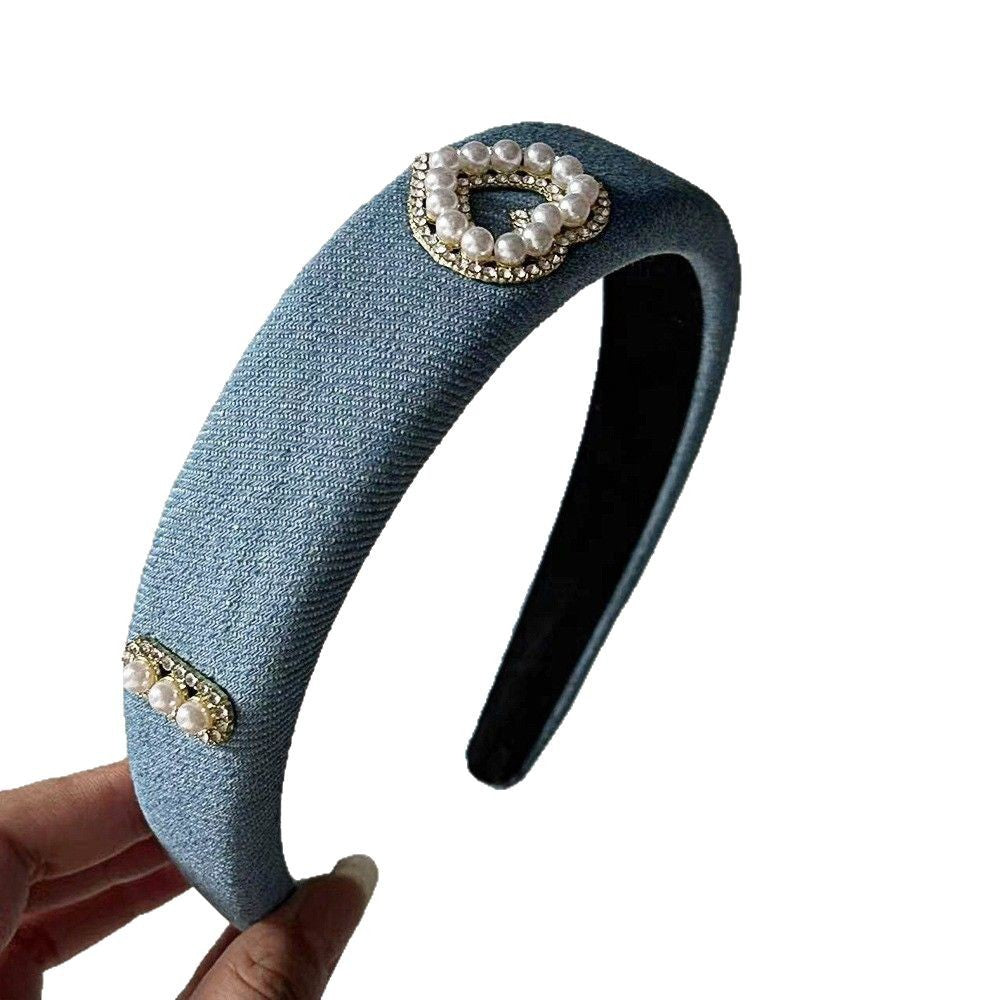 A Denim Blue High Cranium Headband Spring and Summer Daily Out Temperament Hair Accessories Premium Sense Wide Edge Headband