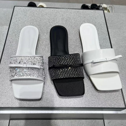 A Rhinestone Flip Flat Bottom Summer Slippers Ladies