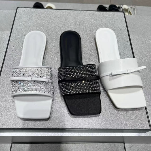 A Rhinestone Flip Flat Bottom Summer Slippers Ladies