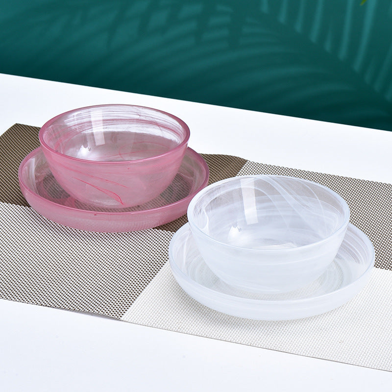 A Flanged glass dish set Plate tableware Living room Home Chinese creative ink fruit salad bowl Rice bowl