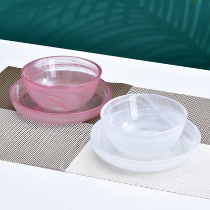 A Flanged glass dish set Plate tableware Living room Home Chinese creative ink fruit salad bowl Rice bowl