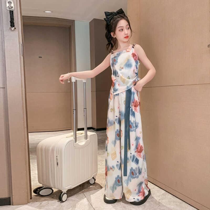 A new Internet celebrity children's fashionable foreign style middle-aged children's summer wide-leg pants two-piece trendy