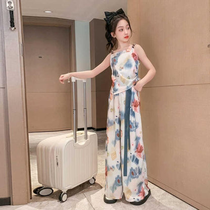 A new Internet celebrity children's fashionable foreign style middle-aged children's summer wide-leg pants two-piece trendy