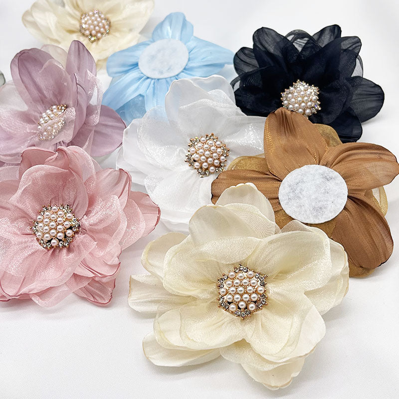 A organza flower accessories multi-layer three-dimensional gauze handmade beads DIY burnt edge flower jewelry shoe flower accessories - Mixbatch