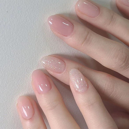 A short glossy oval nail, European, American cross-border foreign trade flash, light skin glitter, removable and wearable nail patch 24 pieces - Mixbatch