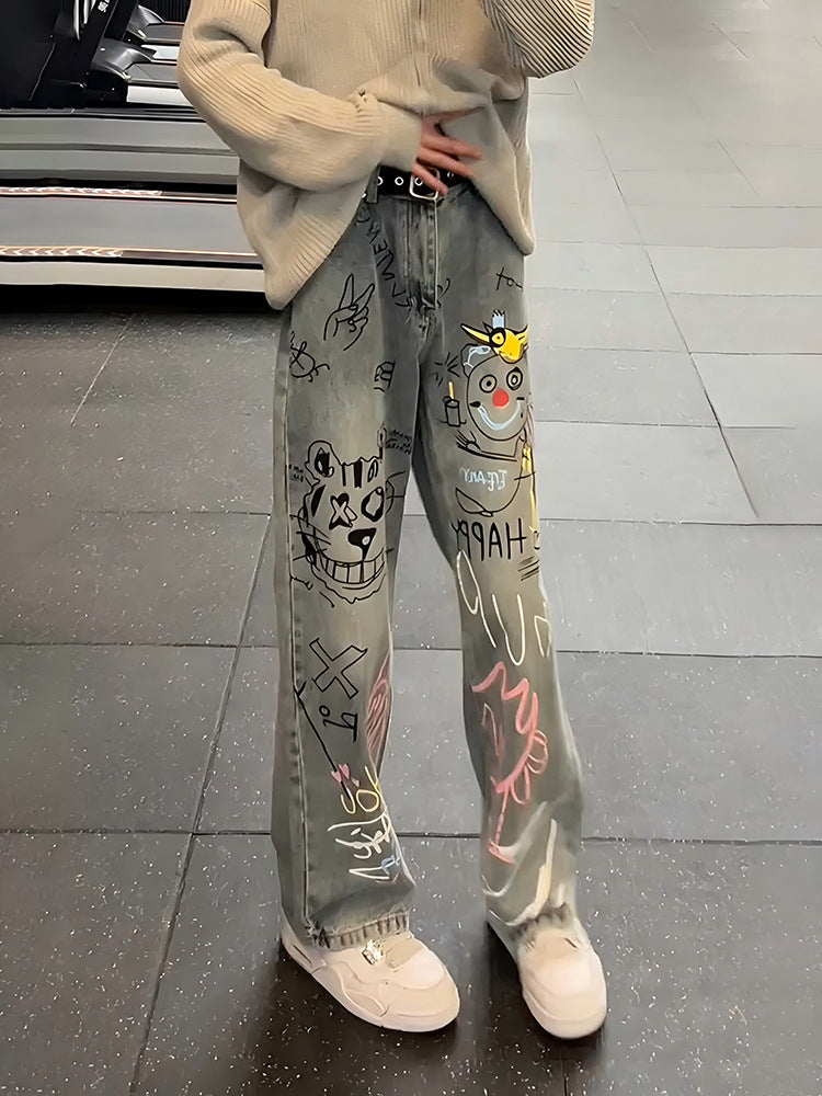 A graffiti print jeans