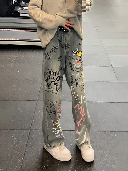 A graffiti print jeans