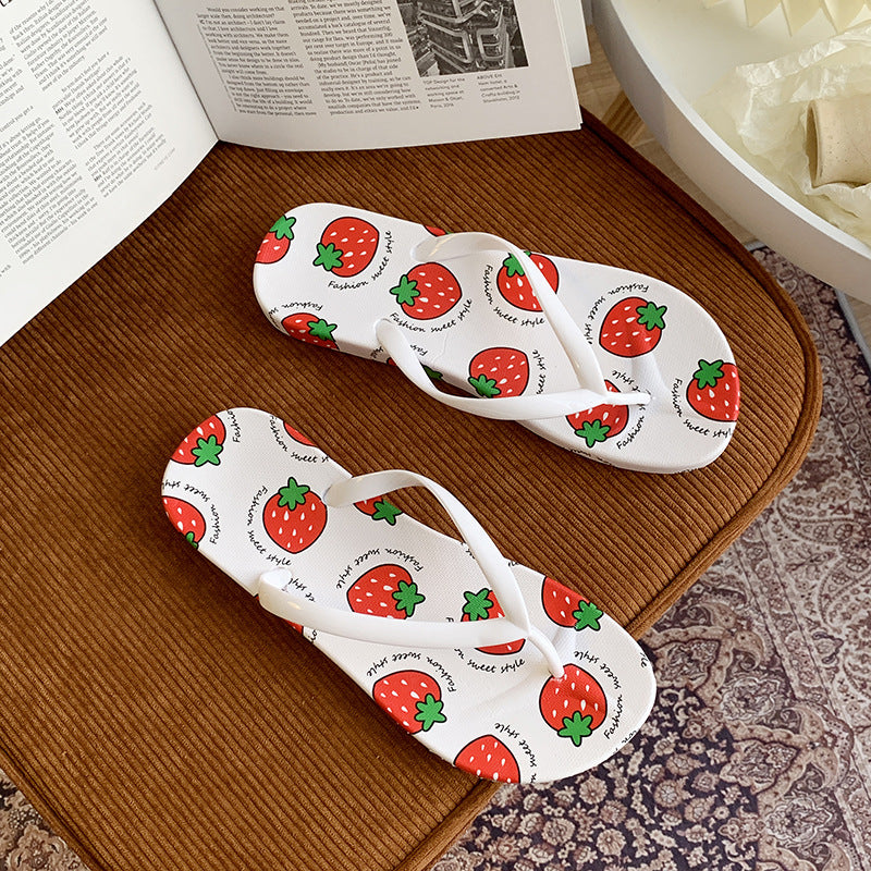 A flip-flops female summer casual wear simple fruit cartoon light and comfortable soft bottom toe pinch foot beach cool slippers