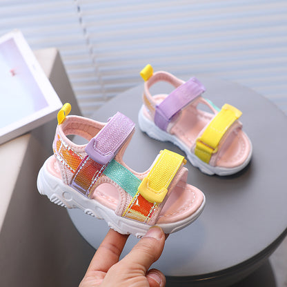 A girls open-toed beach sandals summer new children's multicolored soft-soled casual children's toddler shoes Korean version - Mixbatch