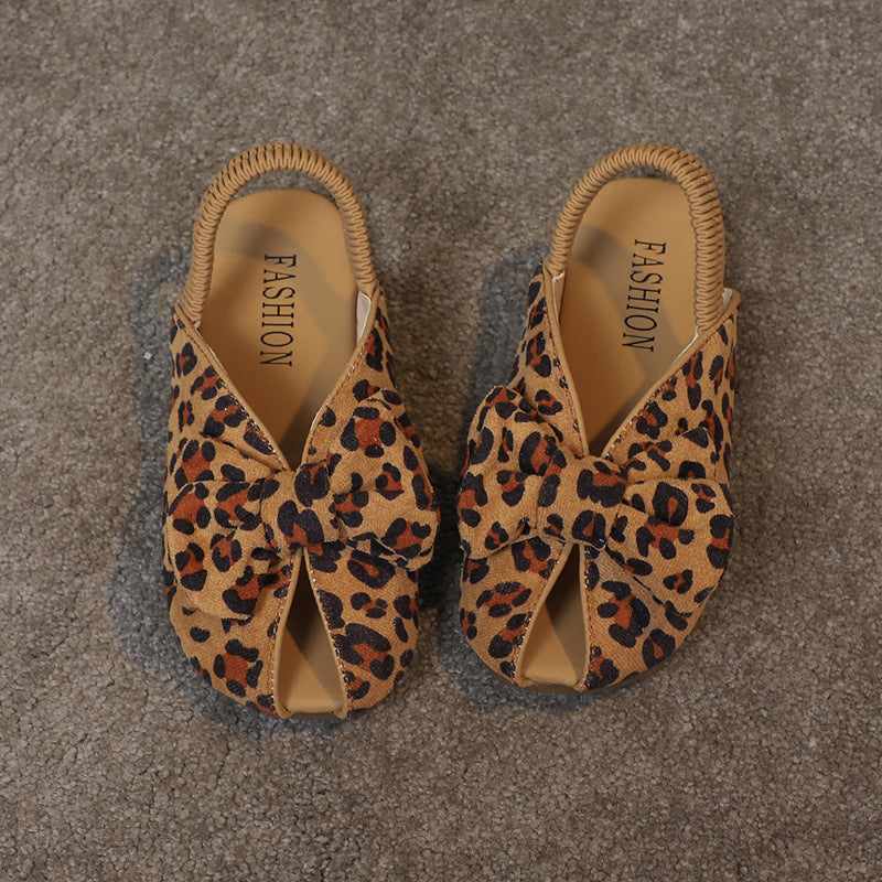 A Mori girl girl girl sandals new leopard print bow - Mixbatch