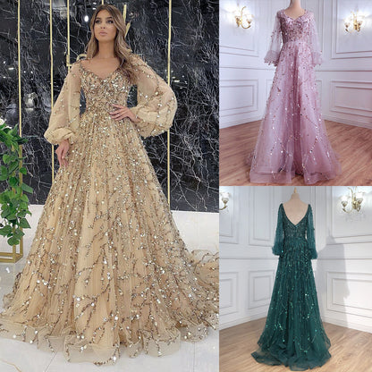 A multi-color heavy industry beaded luxury evening dress sexy lady aura queen dress