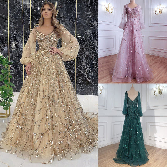 A multi-color heavy industry beaded luxury evening dress sexy lady aura queen dress