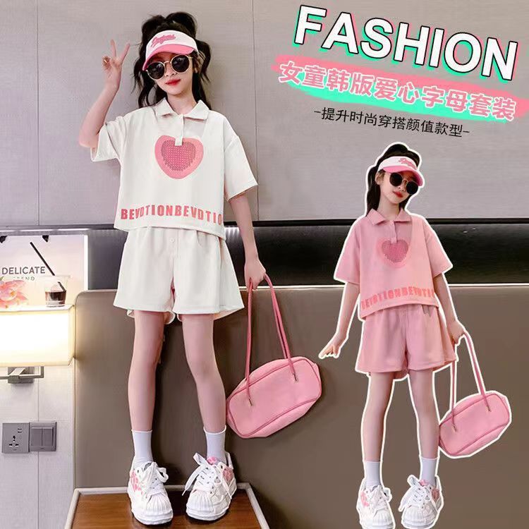 A short-sleeved set, summer new children's fashionable foreign-style Polo shirt and shorts two-piece set