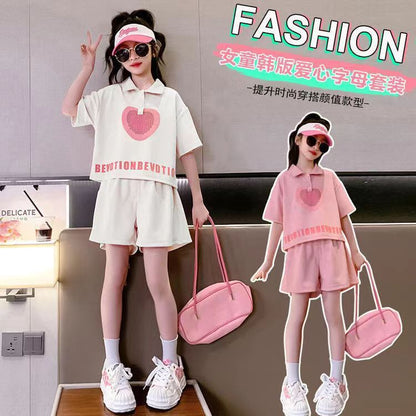 A short-sleeved set, summer new children's fashionable foreign-style Polo shirt and shorts two-piece set