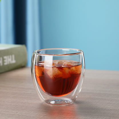 A Egg-shaped double-layer simple glass high borosilicate tea cup transparent milk beverage cup heat-resistant coffee cup wholesale