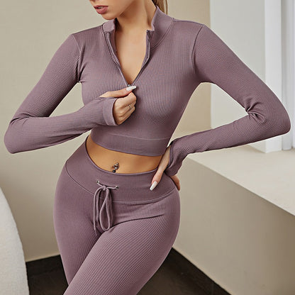 A Seamless Sports Fitness Clothing Skinny Breathable Long Sleeve Yoga Clothing Elastic Fitness Yoga Pants Yoga Suit Women