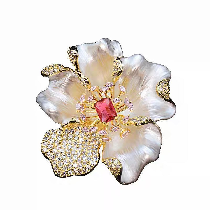 A new elegant temperament blazer pin heavy industry luxury accessories high design zircon flower brooch - Mixbatch