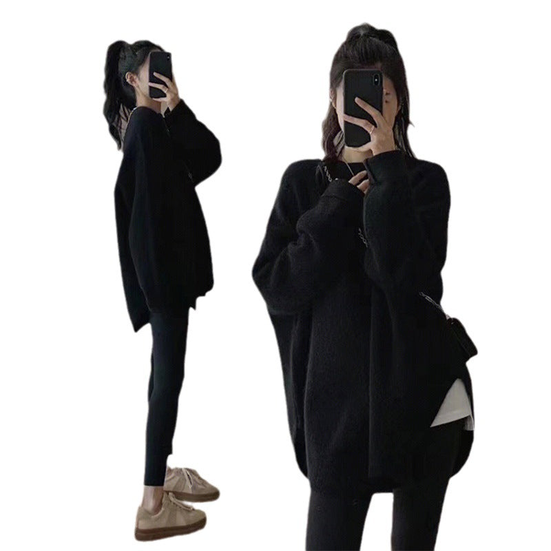 A knitted crew neck sweater