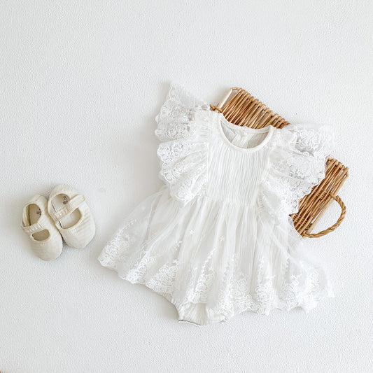 A baby clothes summer jumpsuit baby western lace bag fart clothes baby summer princess dress for 100 days - Mixbatch