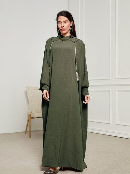 Cross-border new Muslim Middle East Arabian hooded hijab long dress rope fashion elegant dress robe - Mixbatch