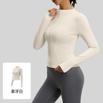 A basic yoga suit jacket nude tight breathable stand-up collar sports fitness top women