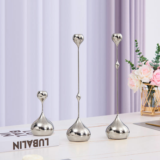 A European light luxury metal water drop silver candle table model house decoration home living room table dining room craft ornament
