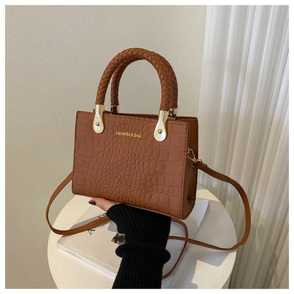 A Fashion Small Square Bag Women's Stone Pattern Woven Shoulder Crossbody Casual Women's Bag Approved - Mixbatch