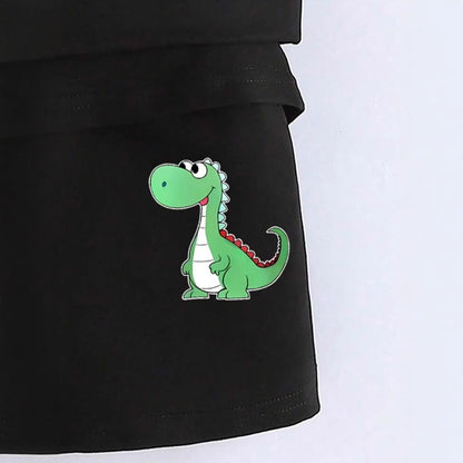 A European, American and foreign trade Amazon summer new hot sale green love dinosaur printing children's clothing set short-sleeved T-shirt shorts