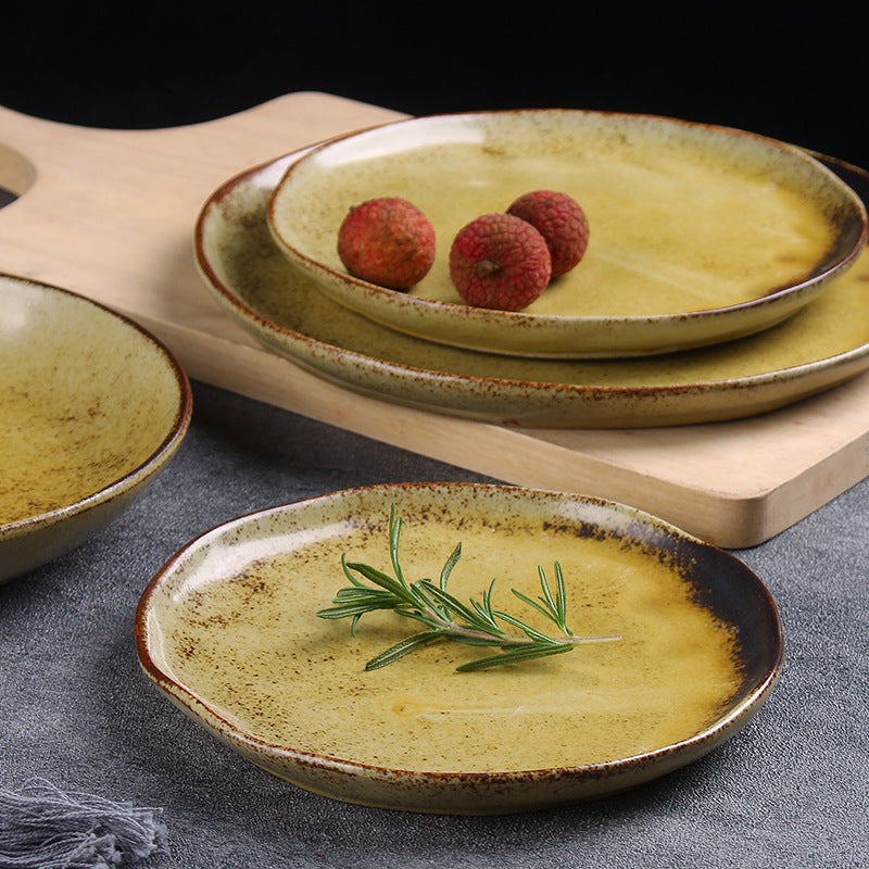 A retro ceramic plate high-value hotel tableware set Japanese and western food plate can be heated in microwave oven salad dishes