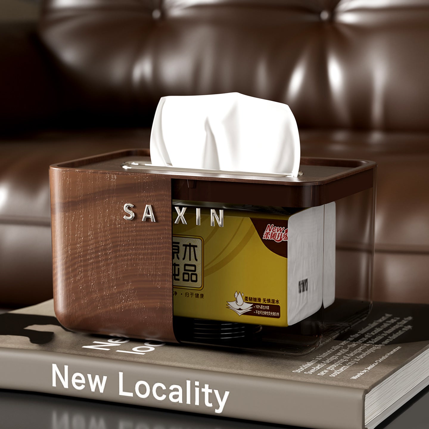 A Wood grain tissue box Living room household paper box Light luxury high-end creative napkin B & B hotel coffee table paper box