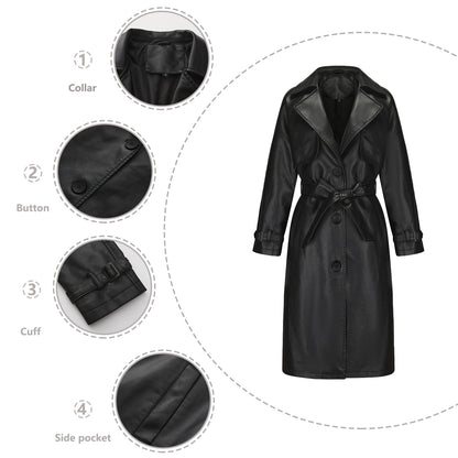 A women's long PU leather jacket