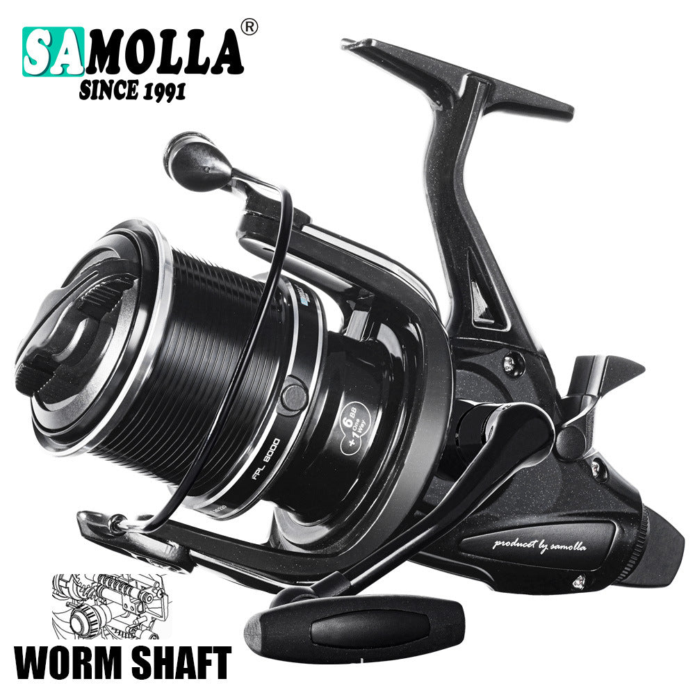 A new extra large far cast wheel double brake spinning wheel double guide rod worm shaft structure carp fishing wheel