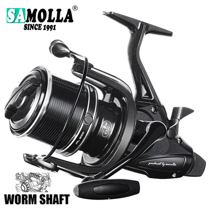 A new extra large far cast wheel double brake spinning wheel double guide rod worm shaft structure carp fishing wheel