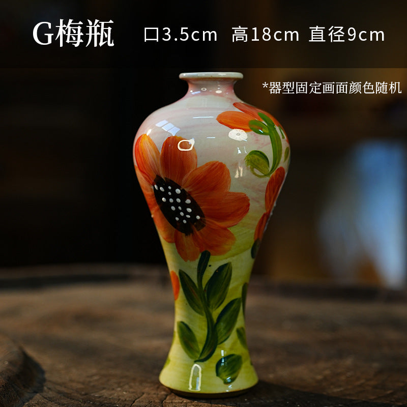 A Jingdezhen handmade oil painting vase dried flower home decoration TV cabinet ornament wine cabinet TV cabinet ceramic flower device