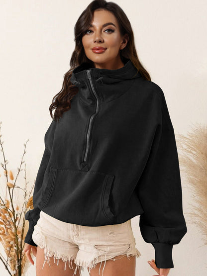 A hooded long-sleeved sweater