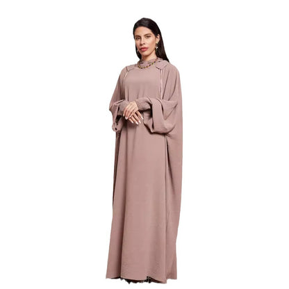 Cross-border new Muslim Middle East Arabian hooded hijab long dress rope fashion elegant dress robe - Mixbatch