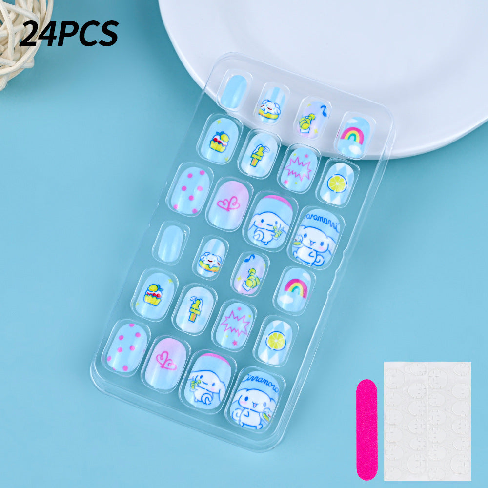 A Cross-border 24 pieces of children wearing nail cartoon animated nail patch removable girl cute manicure fingernail piece - Mixbatch