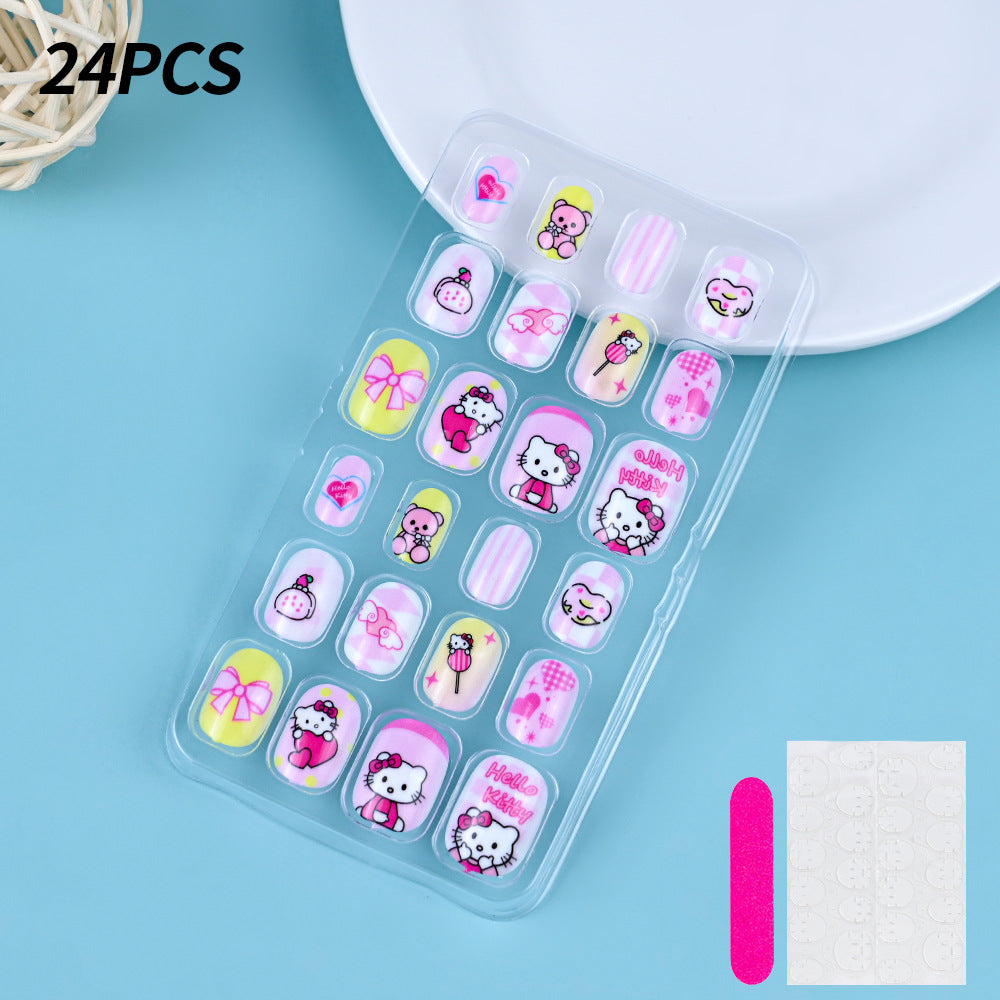 A Cross-border 24 pieces of children wearing nail cartoon animated nail patch removable girl cute manicure fingernail piece - Mixbatch