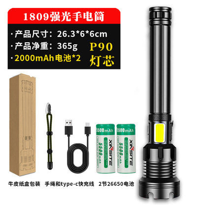 A USB flashlight Outdoor aluminum alloy strong light flashlight, new power display flashlight