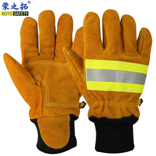 A Fire Gloves Fire Rescue Aramid Flame Retardant Heat Insulation Gloves Cowhide Thickened Warm Durable Scratch Resistant Stab-proof Gloves