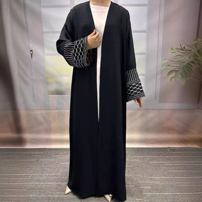 Middle Eastern Muslim Clothing Fashion Elegant Pocket Cardigan Embroidered Lace-Up Dress Robe - Mixbatch