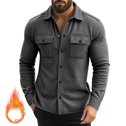 A casual men's fleece lapel top single-breasted solid color slim-fit jacket jacket men's cotton polo shirt