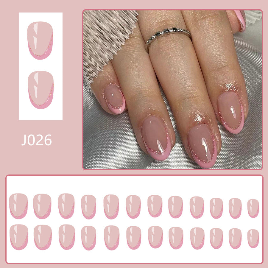 A short glossy oval European and American cross-border foreign trade fresh and fashionable French glitter removable wearable nail patch 24 pieces - Mixbatch
