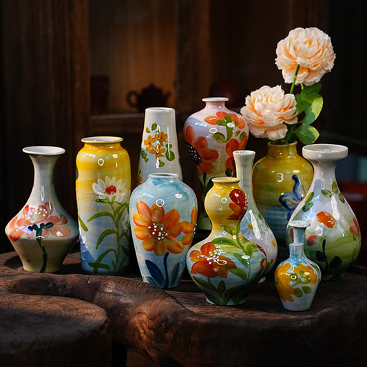 A Jingdezhen handmade oil painting vase dried flower home decoration TV cabinet ornament wine cabinet TV cabinet ceramic flower device