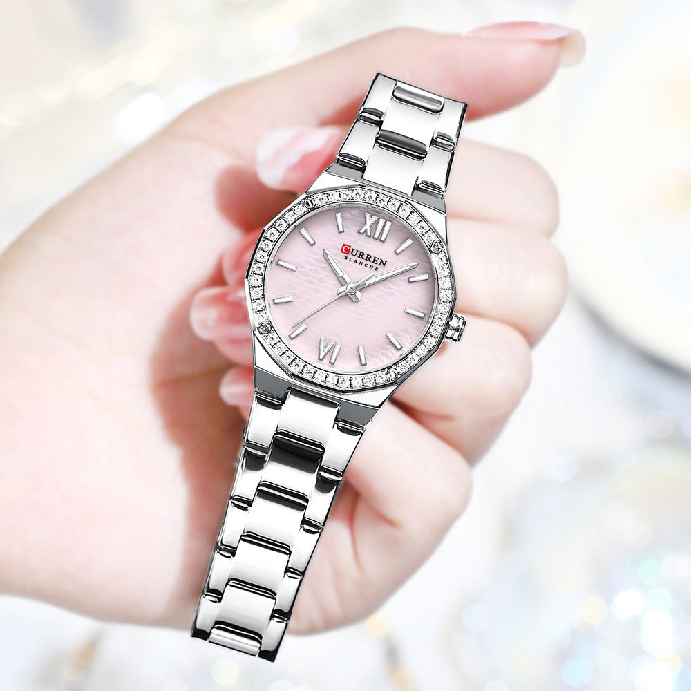 A 9103 Ladies Korean Small Fashion Diamond-encrusted Polygon Waterproof Quartz Steel Strap Watch