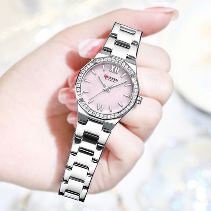 A 9103 Ladies Korean Small Fashion Diamond-encrusted Polygon Waterproof Quartz Steel Strap Watch